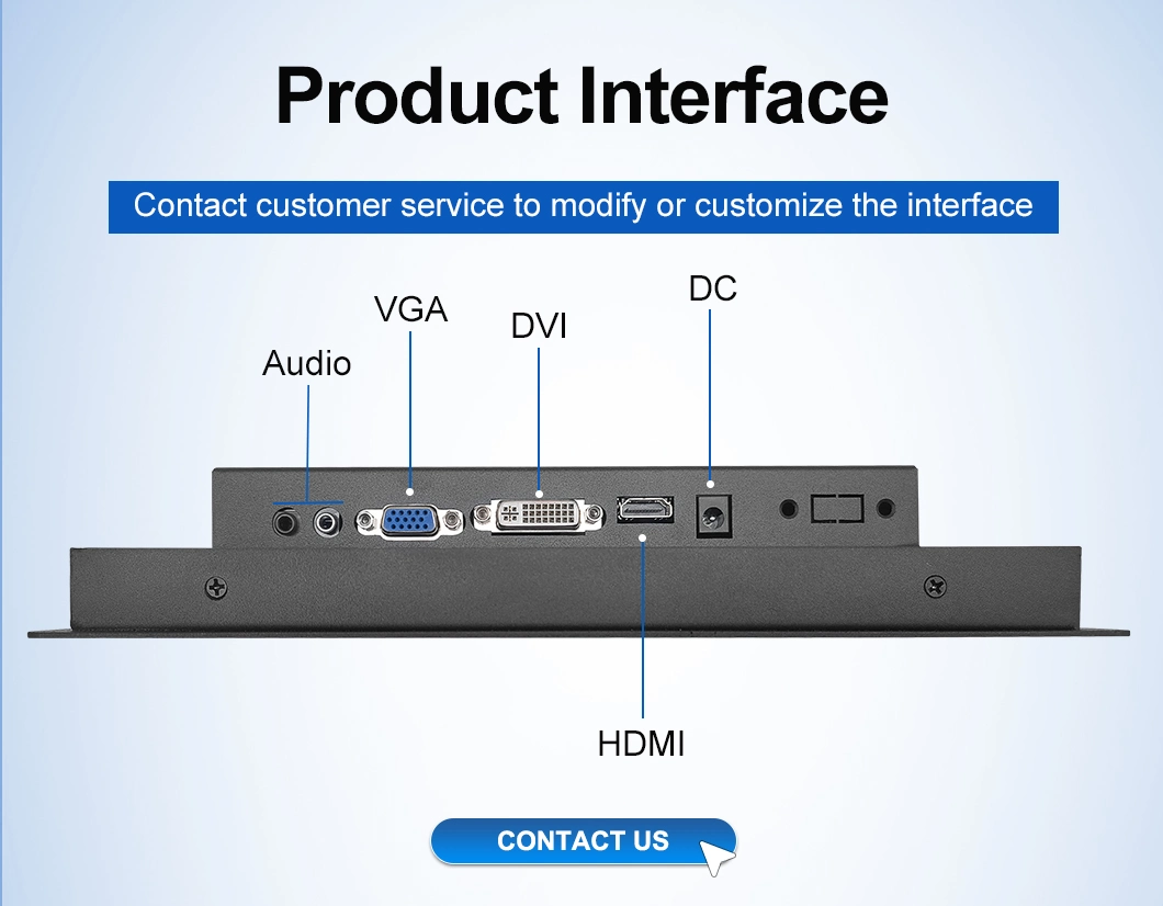 10′′ Inch 800*600 HD-Mi VGA DVI Resistive Square Touch Screen Metal Case TFT Embedded OEM ODM Industrial LCD Monitor